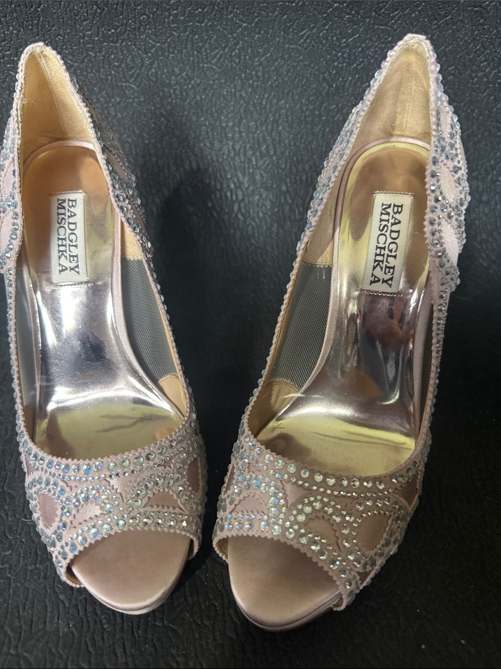 Badgley Mischka Blush Crystal-Embellished Peep-Toe Heels